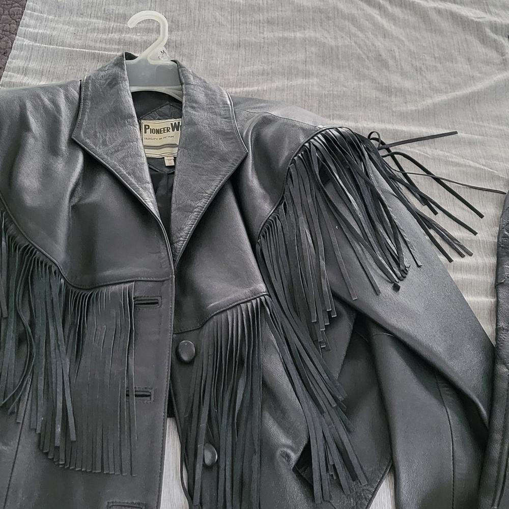 PIONEER Black Leather Jacket with Fringe Detail
